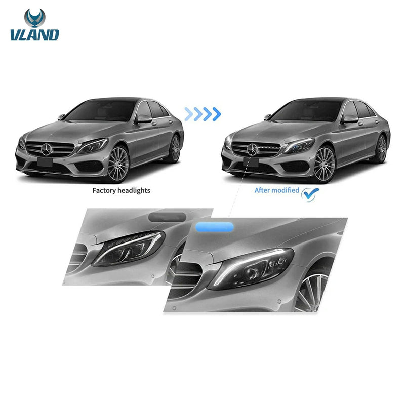 VLAND Full LED Projector Headlights with blue For Mercedes Benz C-Class W205 2015-2020