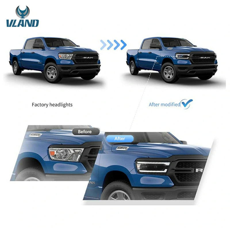 VLAND Full LED Projector Headlights For Ram 1500 2019-2024 5th Gen