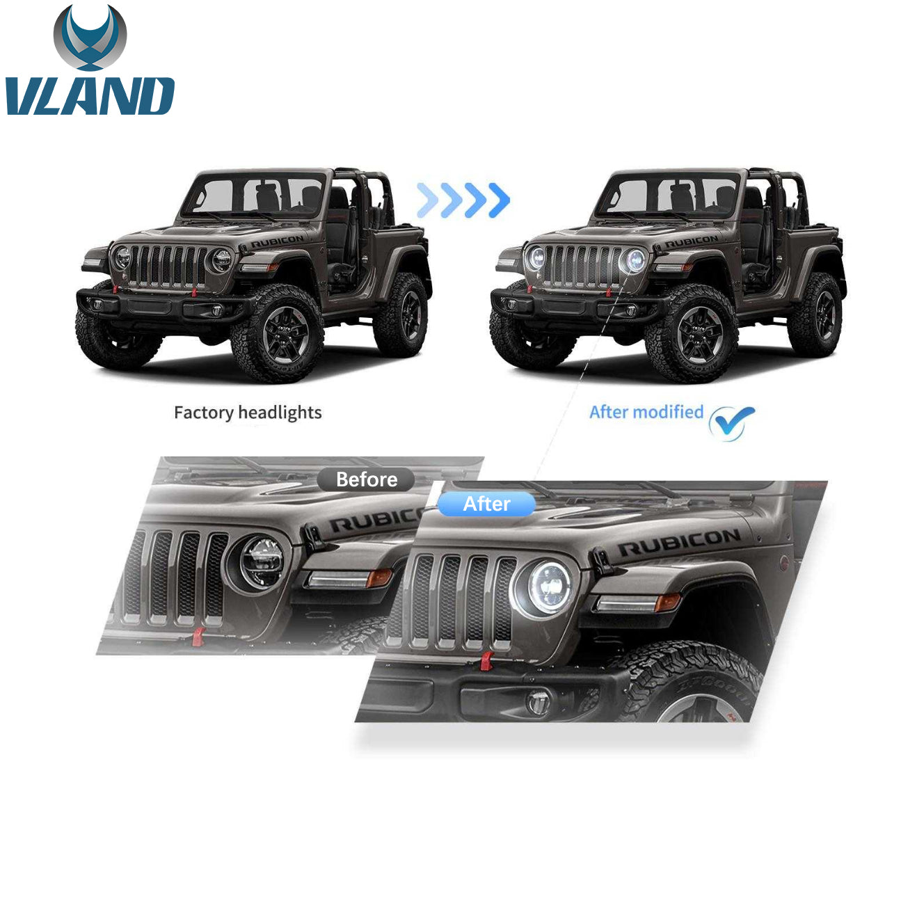 18-23 Jeep Wrangler VLAND Full LED Headlights w/ Startup Animation (9 ...