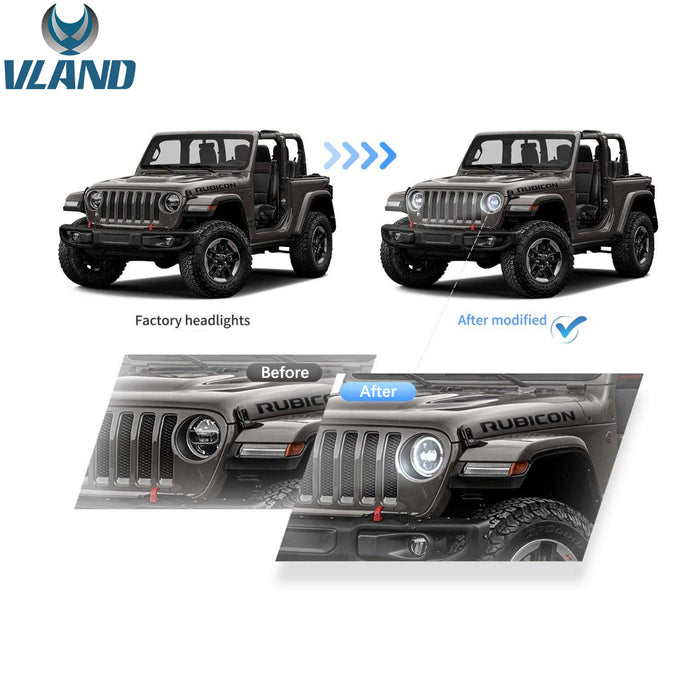 VLAND Full LED Headlights For Jeep Wrangler 2018-UP w/ Startup Animation (9 Inches) YAA-MR-0313A