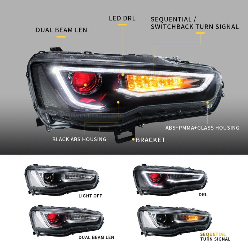 VLAND Demon Eye Projector Headlights LED Tail Lights Combo For Mitsubishi Lancer EVO X 2008-2017