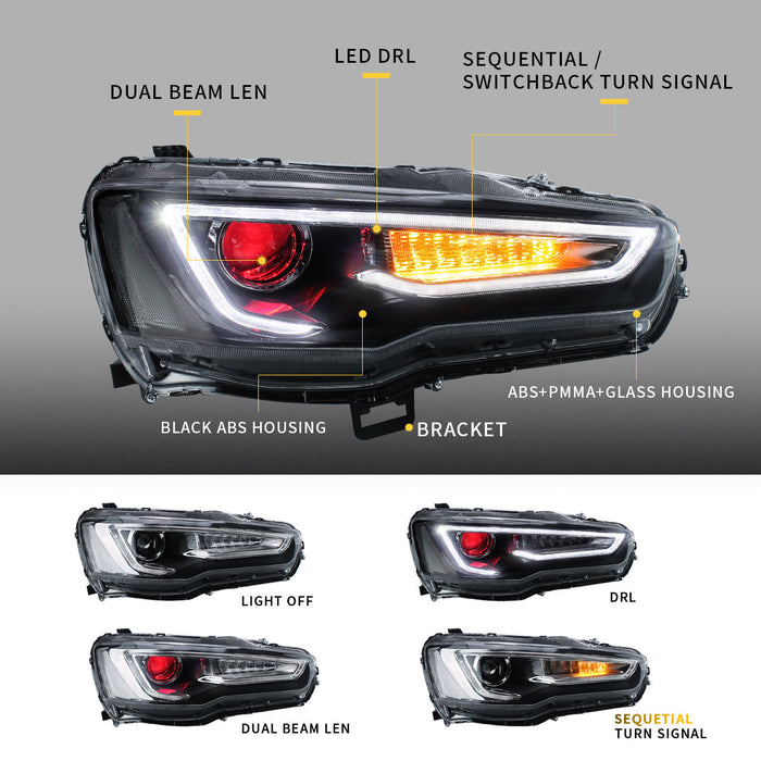 VLAND Demon Eye Projektor Scheinwerfer LED Rückleuchten Combo Für Mitsubishi Lancer EVO X 2008-2018