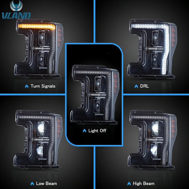 Reflektory projektorowe LED VLAND do Forda F250/F350/F450/F550 Super Duty 2017–2019 Pickup Truck 4. generacji