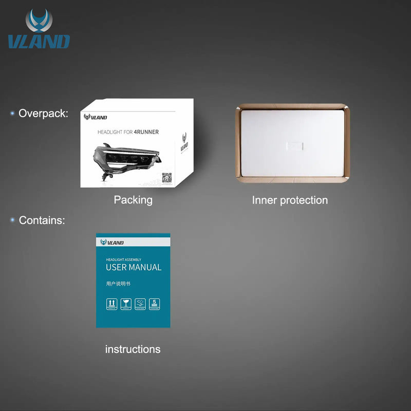 VLAND LED Matrix Projector Headlights For Toyota 4Runner 2014-2023 5th Gen [4 Projectors]