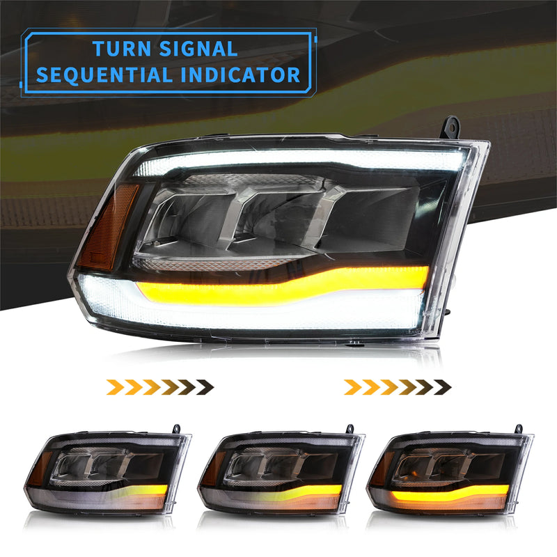 VLAND LED Reflector Projector Headlights + LED Tail Light for 09-18 Dodge RAM 1500/2500/3500