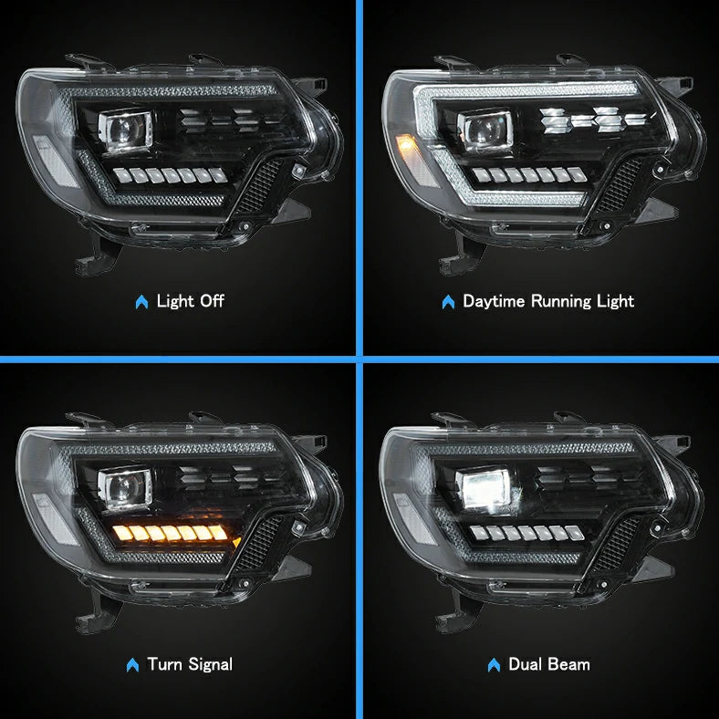 VLAND Full LED Dual Beam Headlights for Toyota Tacoma 2012-2015 2nd Gen w/ Sequential Indicator Startup Animation