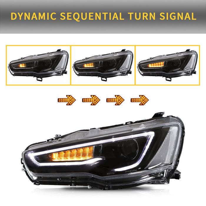 VLAND Dual Beam Projector Headlights and Tail Lights for Mitsubishi Lancer EVO X 2008-2020 (Multi-Choice Combination)