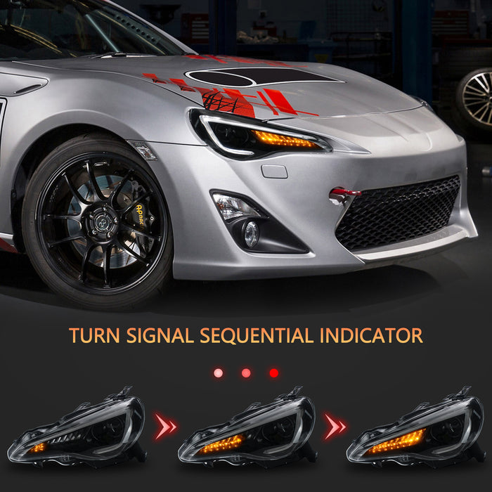 Vland Headlights For Toyota 86 2012-2020, Subaru BRZ 2013-2019 and Scion FR-S 2013-2016 1st Gen (First generation ZN6/ZC6) w/ sequential Turn Signal