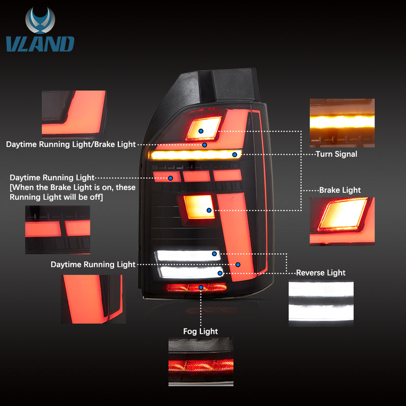 VLAND Full LED Tail Lights for Volkswagen / VW Transporter Caravelle Multivan T6 2015-2020 & T6.1 2019-2020