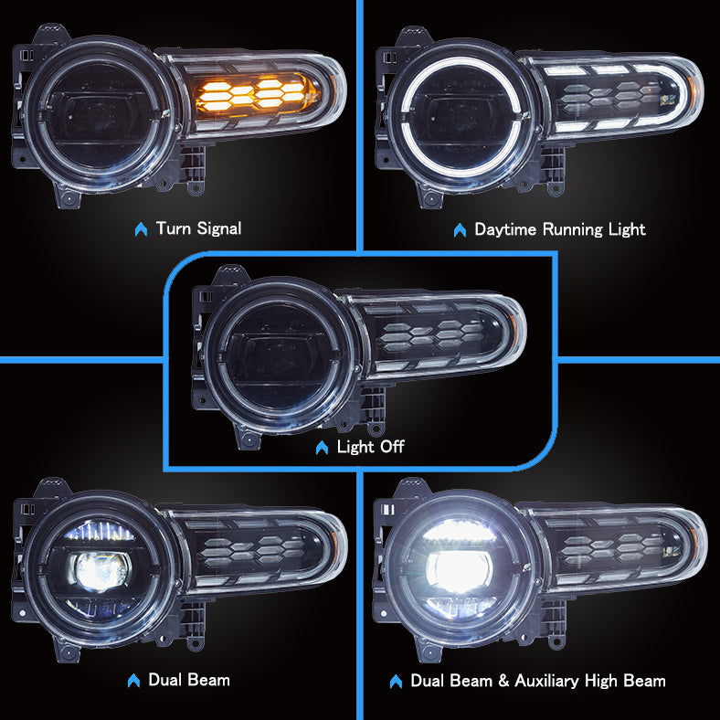 VLAND Full LED Dual Beam Headlights / Sequential DRL Side Lamps for Toyota FJ Cruiser 2007-2023