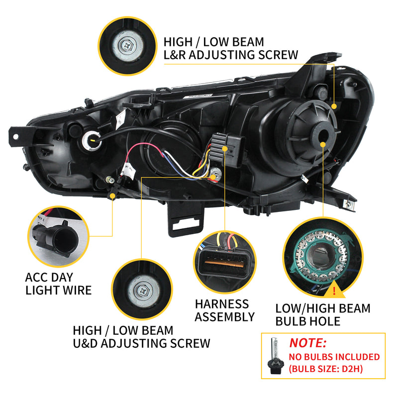 VLAND Dual Beam Projector Headlights and Tail Lights for Mitsubishi Lancer EVO X 2008-2017 (Multi-Choice Combination)