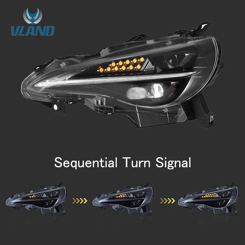 VLAND Full LED Dual Beam Headlights + LED Tail Lights for Toyota 86 2012-2020, Subaru BRZ 2013-2019 and Scion FR-S 2013-2016 1st Gen (First generation ZN6/ZC6) w/ sequential Turn Signal