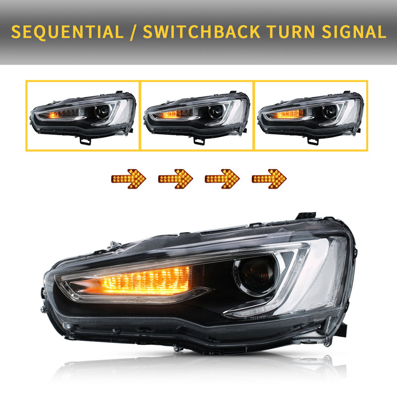 VLAND Demon Eye Projector Headlights LED Tail Lights Combo For Mitsubishi Lancer EVO X 2008-2017