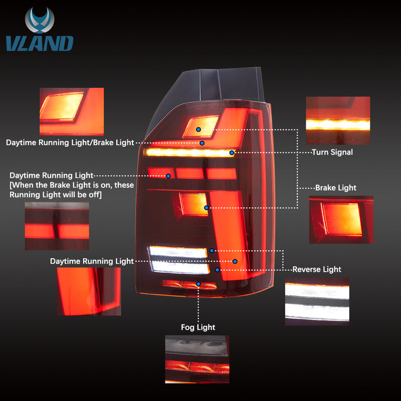 VLAND Full LED Tail Lights for Volkswagen / VW Transporter Caravelle Multivan T6 2015-2020 & T6.1 2019-2020