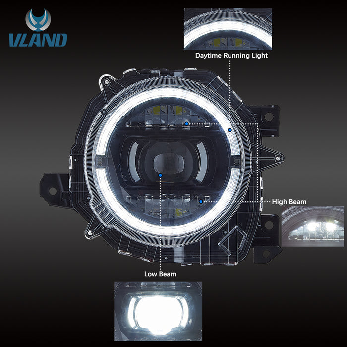 VLAND Full LED Headlights For スズキ ジムニー 4代目 2018-2023 JB64W JB74W / Suzuki Jimny 2018-2023 4th Gen (Fourth Generation)