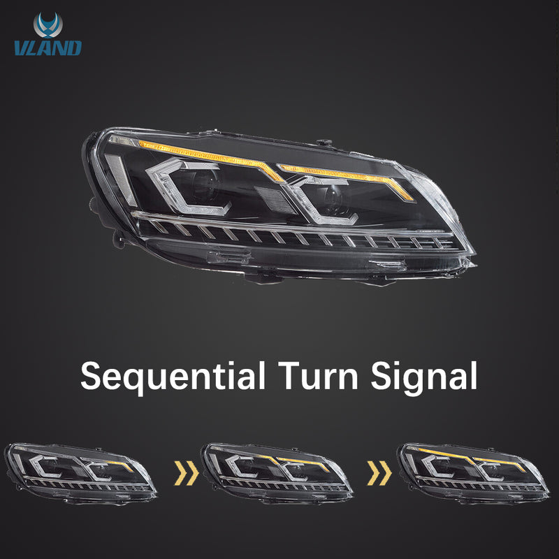 Reflektory VLAND Full LED Dual Beam dla Passata 2011–2015 1. generacji (pierwsza generacja A32/A33. Ameryka Północna)