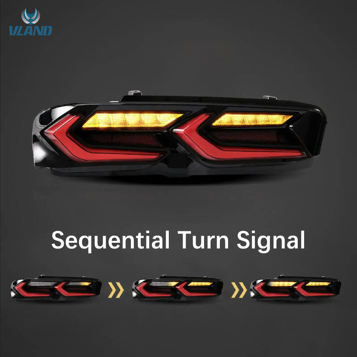 VLAND Full LED Tail Lights Smoked for Chevrolet Chevy Camaro 2019-2024 w/ sequential Indicator