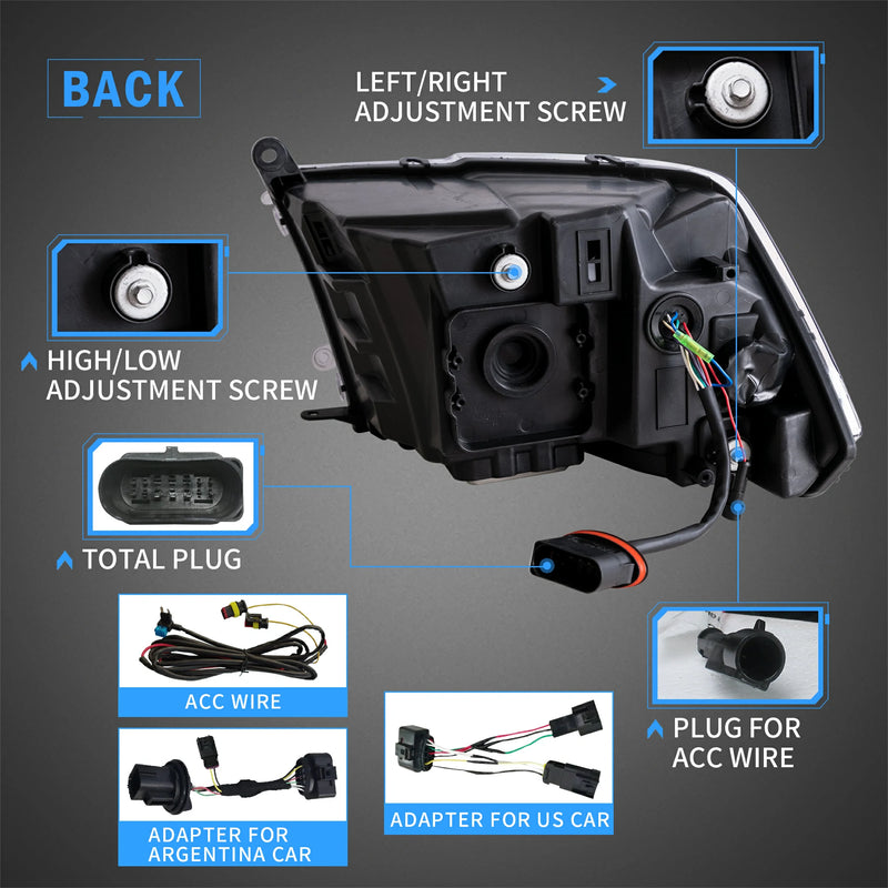 VLAND LED Reflector Projector Headlights + LED Tail Light for 09-18 Dodge RAM 1500/2500/3500