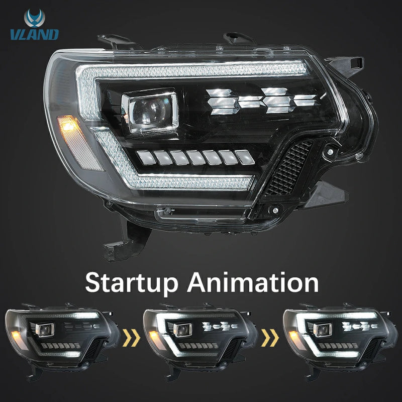 VLAND Full LED Dual Beam Headlights for Toyota Tacoma 2012-2015 2nd Gen w/ Sequential Indicator Startup Animation