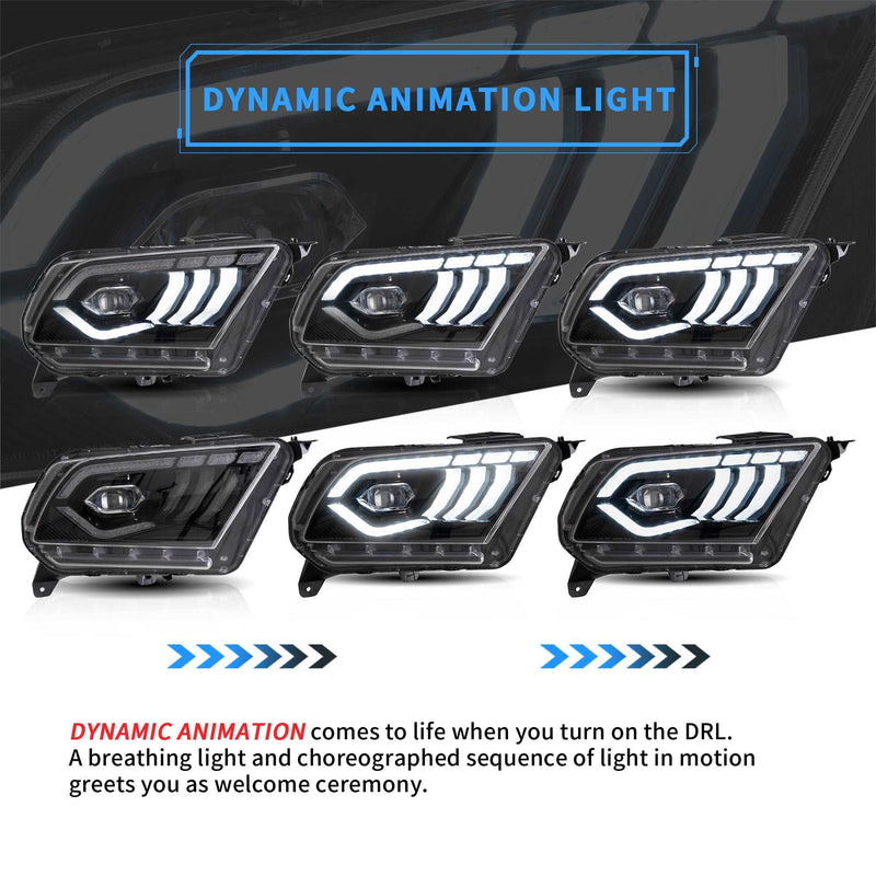 VLAND Full LED Headlights & 7-Modes Switchable Full LED Taillights for Ford Mustang 2010-2012 5th Gen
