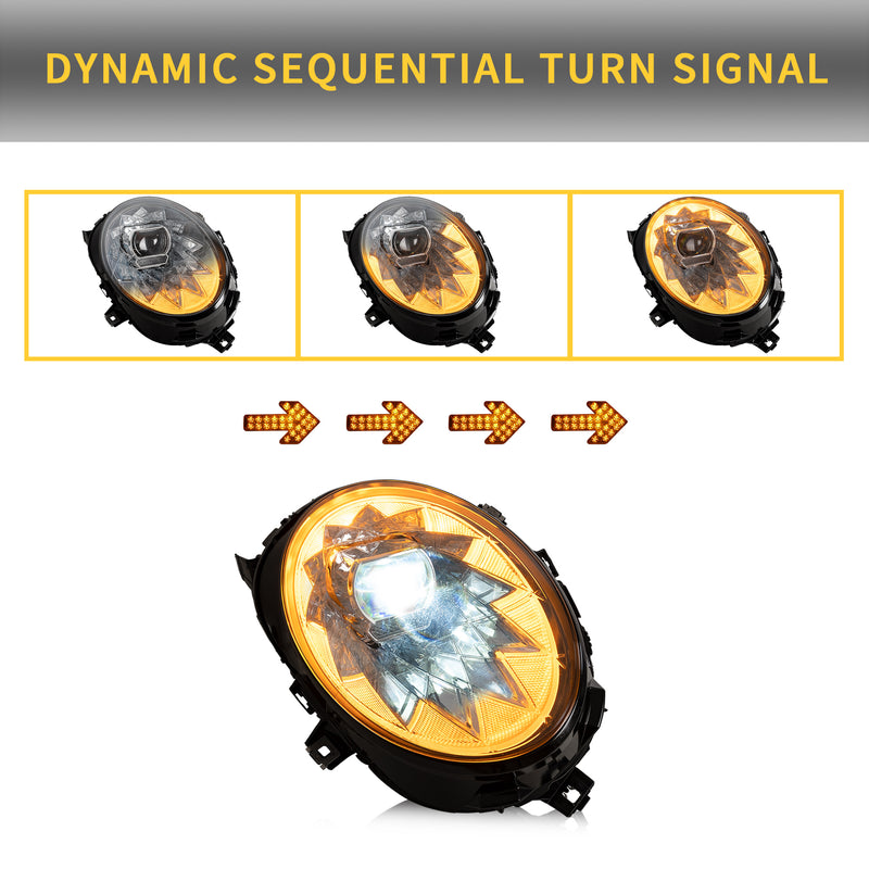 Reflektory LED VLAND + światła tylne LED do Mini Cooper F56 2014-2018 z funkcją animacji