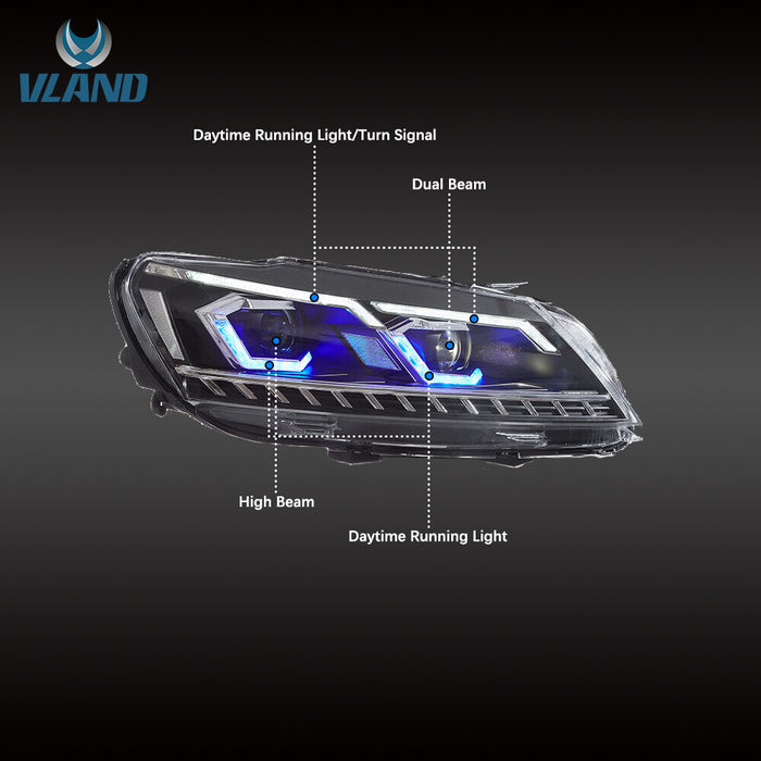 VLAND Full LED Dual Beam Headlights for Volkswagen Passat 2011–2015 1st Gen (Frist generation A32/A33. North America)