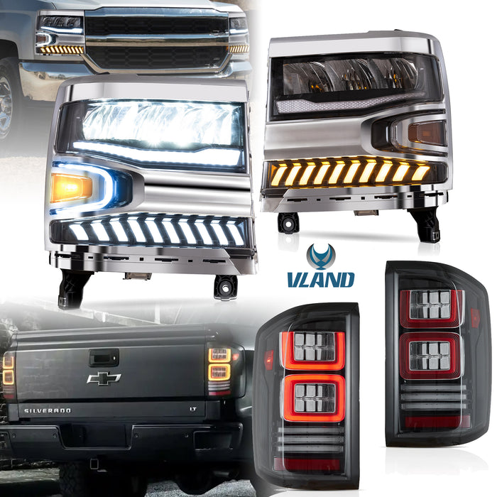 VLAND LED Headlights + Tail Lights for Chevrolet Silverado 1500/2500/3500 2016-2018