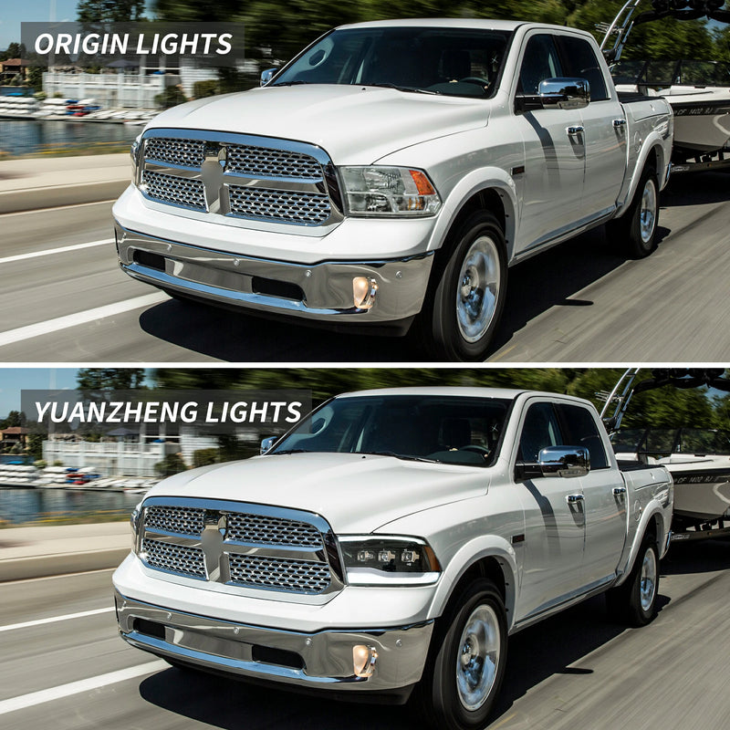 VLAND LED Reflector Projector Headlights + LED Tail Light for 09-18 Dodge RAM 1500/2500/3500