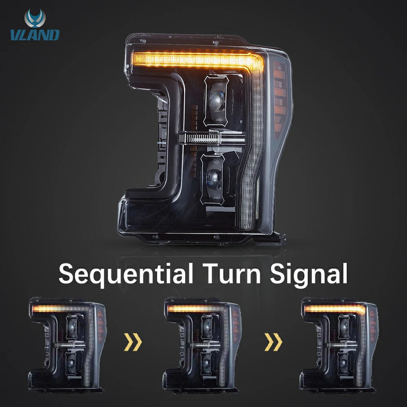 Reflektory projektorowe LED VLAND do Forda F250/F350/F450/F550 Super Duty 2017–2019 Pickup Truck 4. generacji