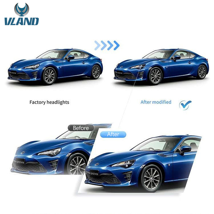 Phares VLAND Full LED à double faisceau pour Toyota 86 2012-2020, Subaru BRZ 2013-2019 et Scion FR-S 2013-2016 1ère génération (première génération ZN6/ZC6) avec mode dynamique séquentiel des clignotants