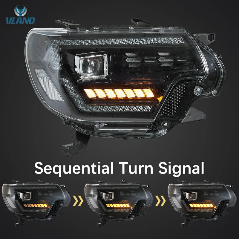 VLAND Full LED Dual Beam Headlights for Toyota Tacoma 2012-2015 2nd Gen w/ Sequential Indicator Startup Animation