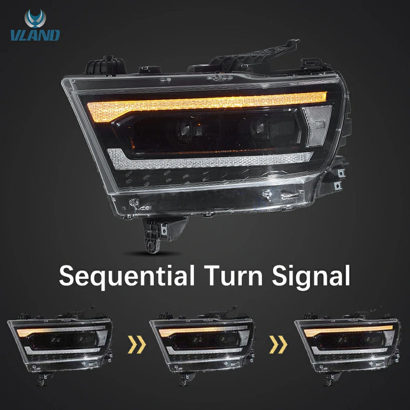 VLAND Full LED Projector Headlights For Ram 1500 2019-2024 5th Gen