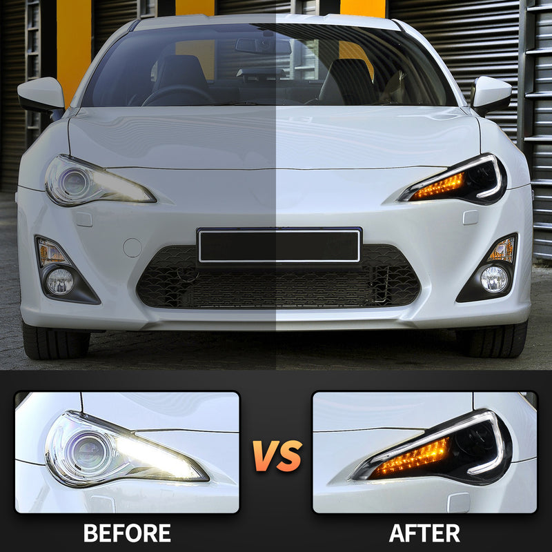 VLAND Dual Beam Projector Headlights + Full LED Tail Lights for Toyota 86 12-20 Subaru BRZ 13-20 Scion FR-S 13-20