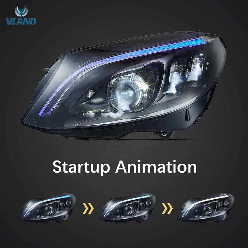 VLAND Full LED Projector Headlights with blue For Mercedes Benz C-Class W205 2015-2020