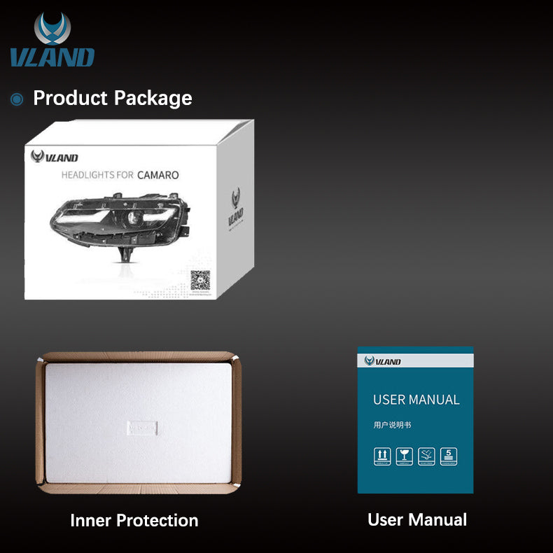 VLAND Full LED Dual Beam Headlights for Chevrolet Camaro 2019-2024 1LS/1LT/2LT/3LT/LT1 2Door RWD Coupe / Convertible