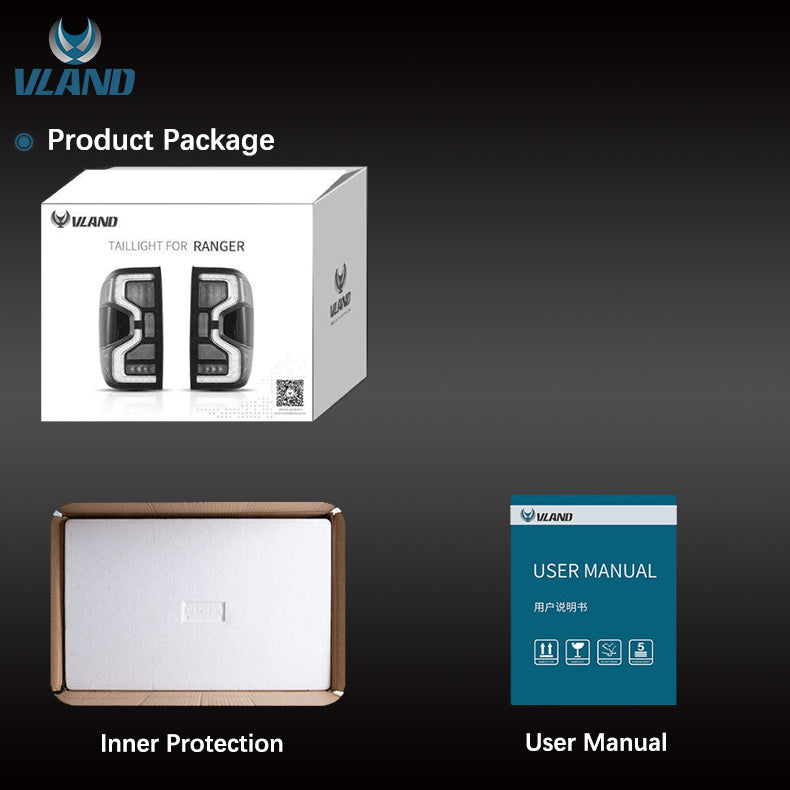 VLAND Full LED Tail Lights for Ford Ranger T6.2 2nd Gen 2022-UP