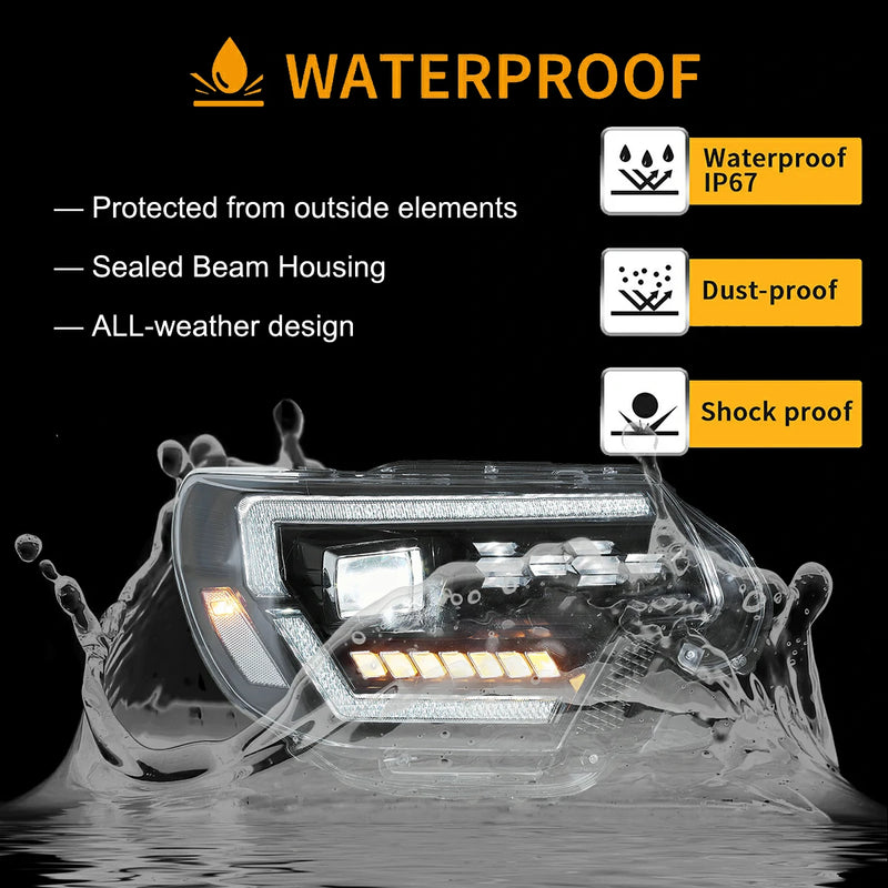 VLAND Full LED Dual Beam Headlights for Toyota Tacoma 2012-2015 2nd Gen w/ Sequential Indicator Startup Animation