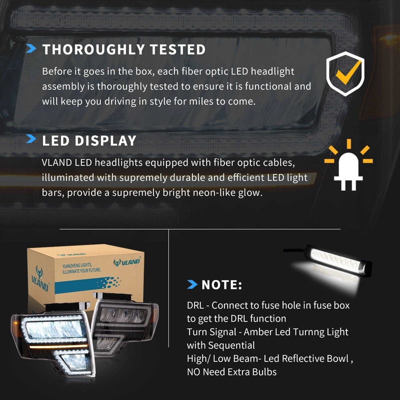 VLAND Full LED Headlights & Tail Lights For Ford F150 Pickup 2009-2014