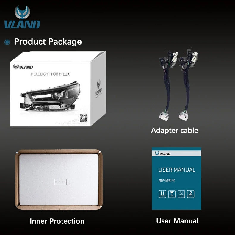 VLAND LED Dual Beam Headlights for Toyota Hilux / Revo 2021-2024 8th Gen 2nd Facelift Models (AN110/120/130)