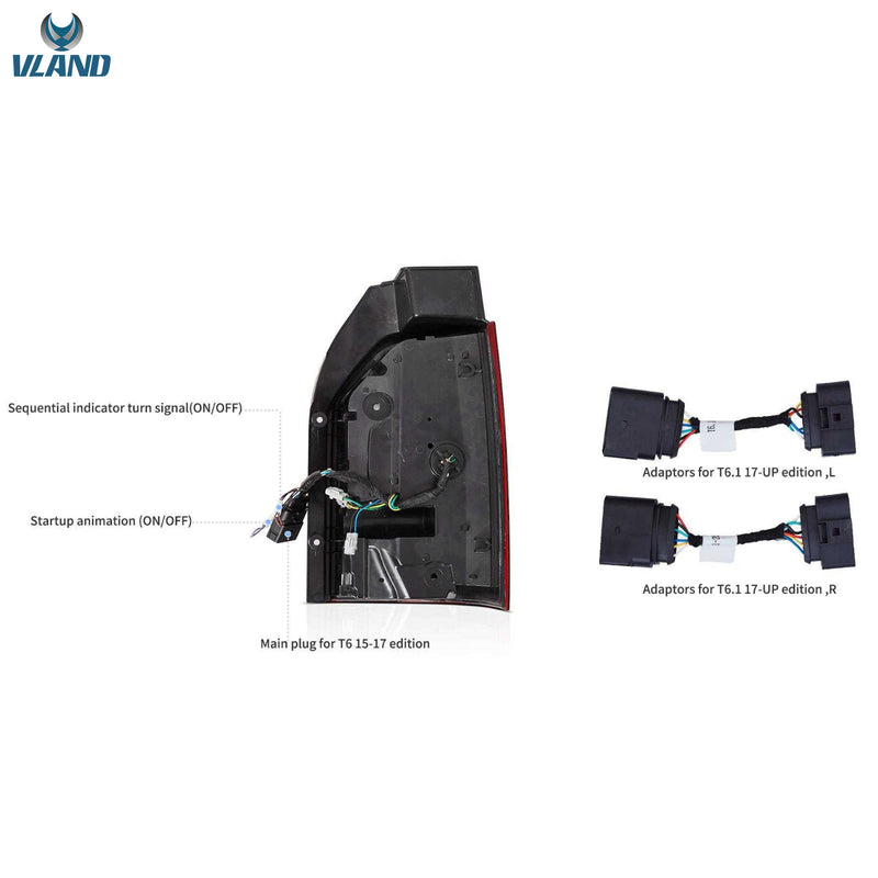 VLAND Full LED Tail Lights for Volkswagen / VW Transporter Caravelle Multivan T6 2015-2020 & T6.1 2019-2020
