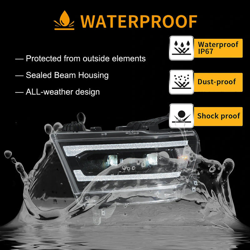 VLAND Full LED Projector Headlights For Ram 1500 2019-2024 5th Gen