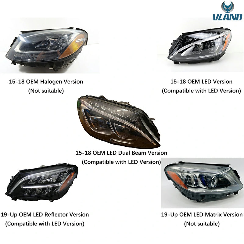 VLAND Full LED Projector Headlights with blue For Mercedes Benz C-Class W205 2015-2020