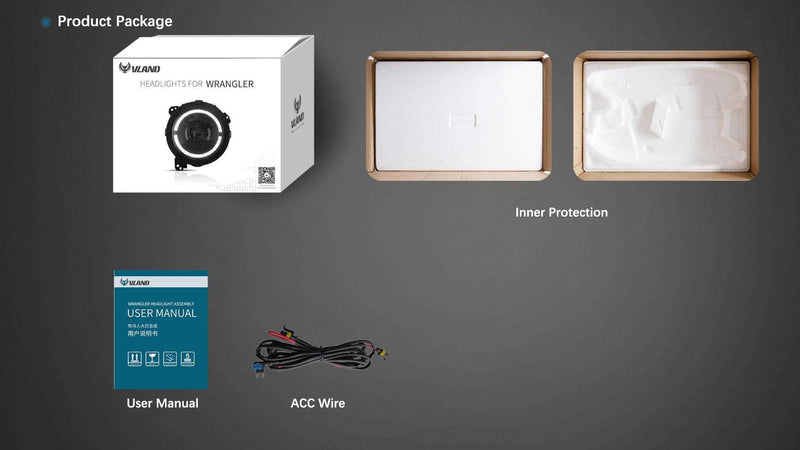Pełne reflektory LED VLAND do Jeepa Wranglera 2018-2023 z animacją startową (9 cali)