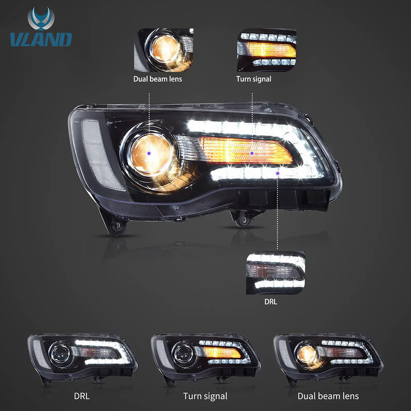 VLAND Dual Beam Projector Headlights for Chrysler 300/300C 2011-2023 / Lancia Thema 2011–2014 2nd Gen LD