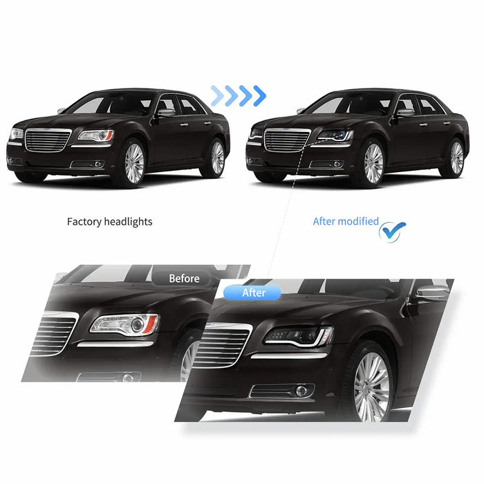 VLAND Dual Beam Projector Headlights for Chrysler 300/300C 2011-2014 / Lancia Thema 2011–2014 2nd Gen LD