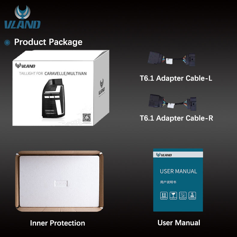 VLAND Full LED Tail Lights for Volkswagen / VW Transporter Caravelle Multivan T6 2015-2020 & T6.1 2019-2020