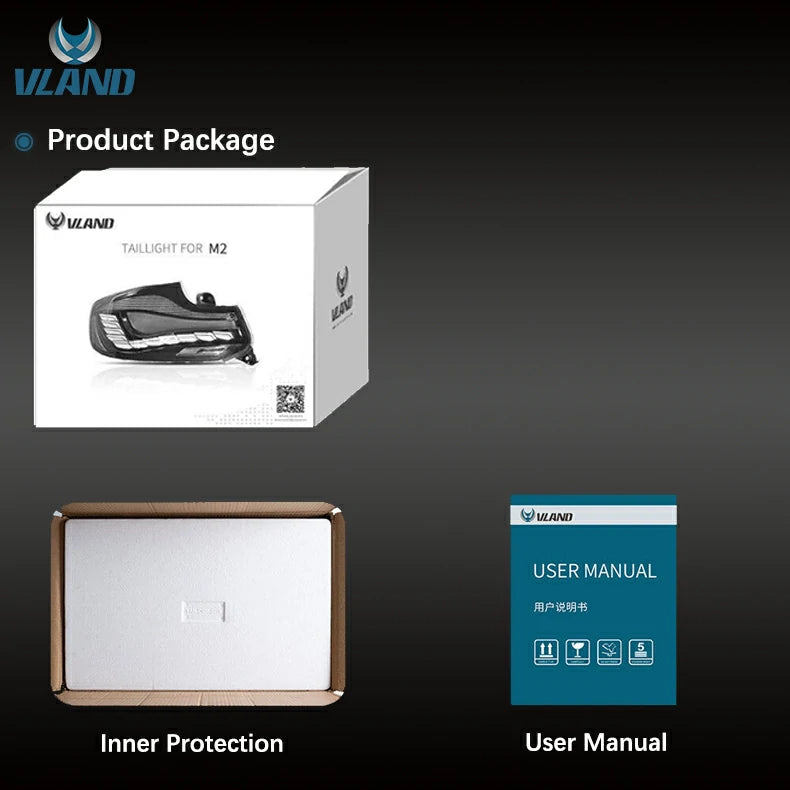 VLAND Full LED Tail Lights for BMW 2 Series M2 2014-2021 1st Gen (F87/F22/F23) w/ Startup Animation Selectable [GTS Style]