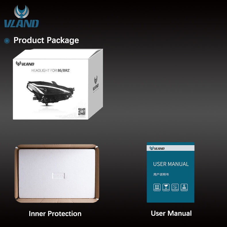 VLAND Full LED Dual Beam Headlights + LED Tail Lights for Toyota GR86 2021-2024 ZN8 2nd Gen / Subaru BRZ 2021-2024 ZD8 2n Gen