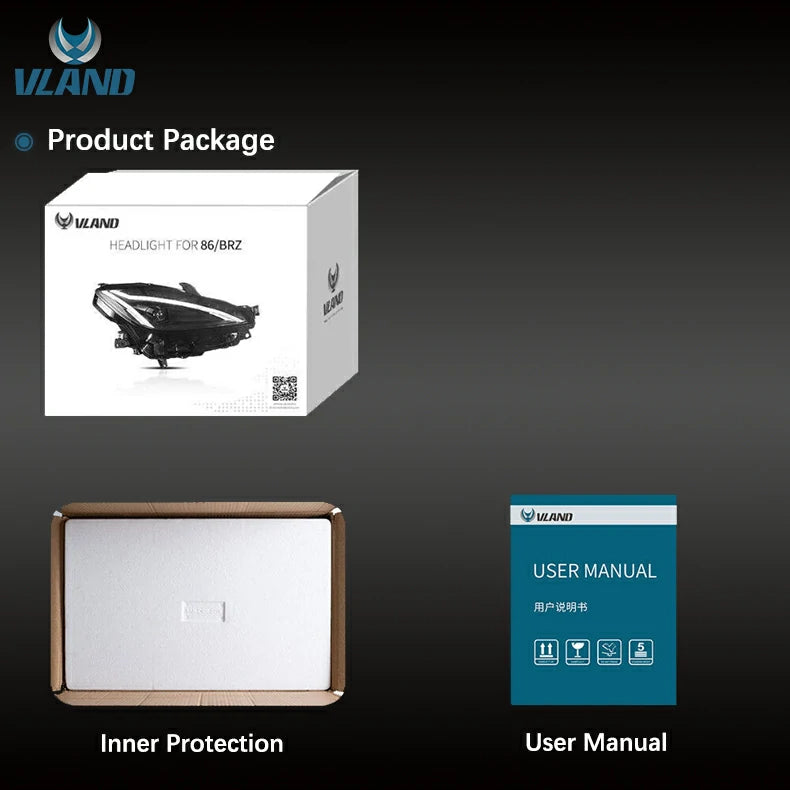 VLAND Full LED Dual Beam Projector Headlights for Toyota GR86 2021-2024 ZN8 2nd Gen / Subaru BRZ 2021-2024 ZD8 2n Gen