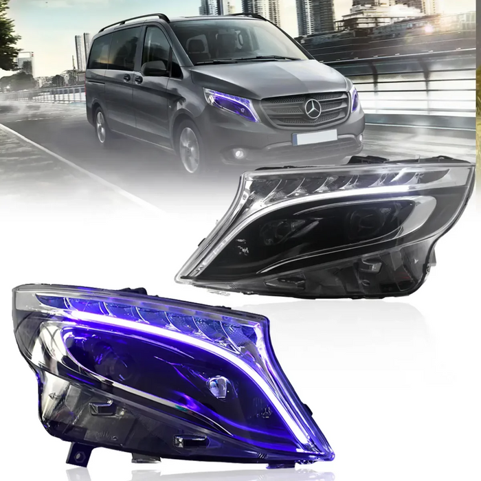 VLAND Voll-LED-Dual-Beam-Scheinwerfer für Mercedes Benz Vito / Metris 2016–2023 (W447 V-Klasse, dritte Generation / 3. Generation)